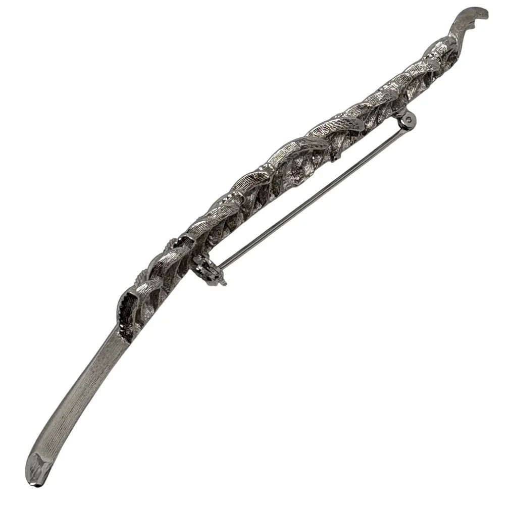 Silver Tone Wheat Stalk Broach Pin Textured Botanical 5